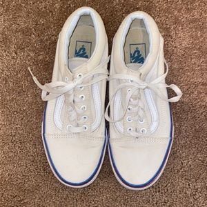 White Vans with blue yellow and red stripe